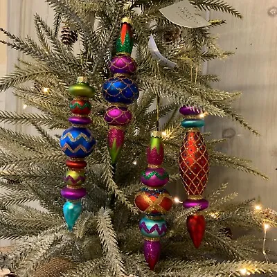 £28.99 • Buy 4x Multicoloured Finial Glass Christmas Tree Decorations Moroccan Gisela Graham