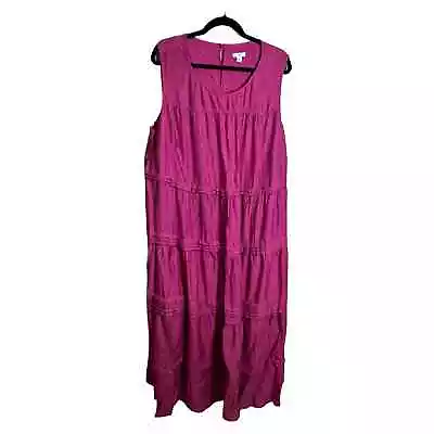J. Jill Magenta Layers Magenta Tank Top Maxi Dress Eyelet Back Women's Size 2XL • $45