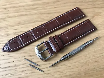 For ROTARY Watch Brown Genuine Leather Strap Band Buckle Clasp Mens Ladies  • £6.94