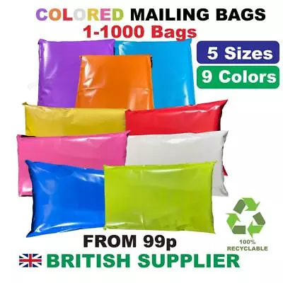 Coloured Mailing Postal Bags Plastic Post Mail Postage Poly Mixed 100 500 1000  • £50.95