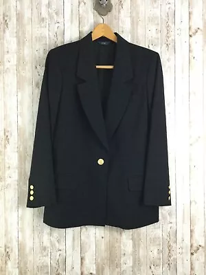 VTG Hawksley And Wight Blazer Women 10 P Lined 100% Wool Jacket Blazer Black • $29.99