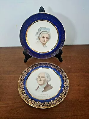 Antique Pair George & Martha Washington Portrait Souvenir Plate - Cobalt • $16.50