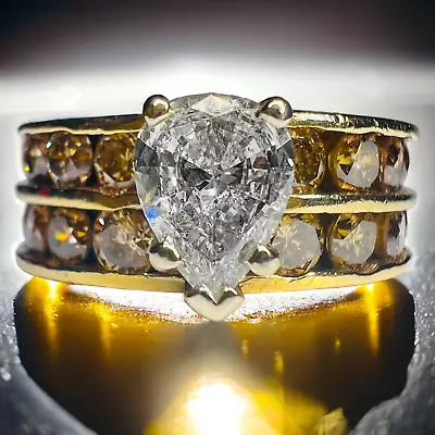 14k Yellow Gold 3 Ct T.w. Pear Cut Diamond Wedding Ring Bridal Set Size 6.5 9.3g • $6175