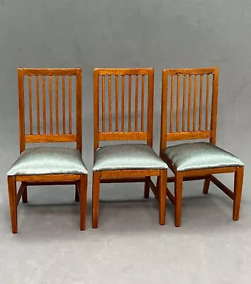 IDM Original Vintage Dollhouse Miniature 1:12 Wooden Mission Chairs Set Of 3 • $64.88