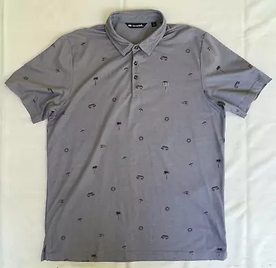 Travis Mathew Shirt Men’s XL Gray Golf Polo Hawaiian Waves VW Umbrella Palm 1861 • $25.49