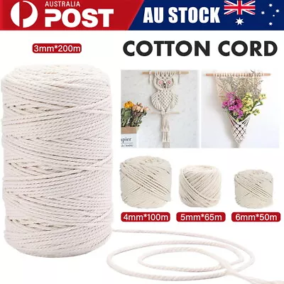 3/4/5mm Natural Cotton String Twisted Cord Craft Macrame Artisan Rope Weaving • $13.90