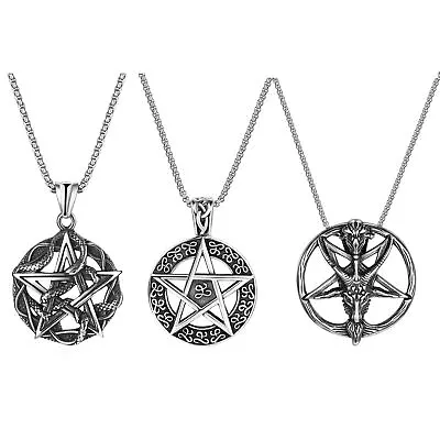 Men's Pentagram Goat Skull Snake Head Devil Star Satanic Magic Pendant Necklace • $12.99