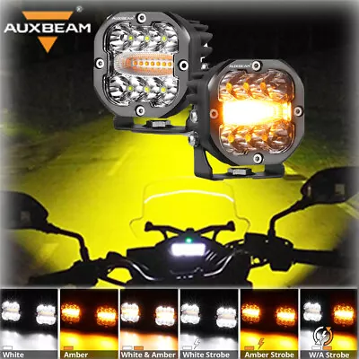 Motorcycle 4'' LED Spotlight Headlight Fog Driving Light Strobe Flash Dual Color • $119.99