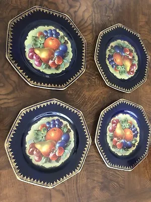 H & K Tunstall Plates Fruit Plate Cobalt Blue & Gold Trim Octogon Set Of 4  8.5  • $59.49