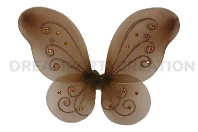 BROWN Butterfly Fairy Organza Nylon WINGS Glitter & Gemstones Choose Size • $4.46