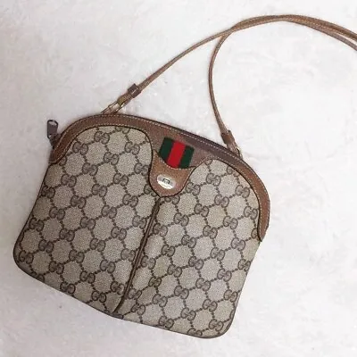 GUCCI GG OLD GUCCI Crossbody Bag Sherry Line Shoulder  PVC Leather Brown Vintage • $229.99