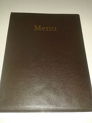 A4 MENU COVER/FOLDER IN HEAVY GRAINED BROWN LEATHER LOOK PVC-with Poc Page 2 + 3 • £5.80