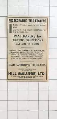 1958 Hill Wallpapers Ltd Facing Wimbledon Library For Redecorating Needs • £5