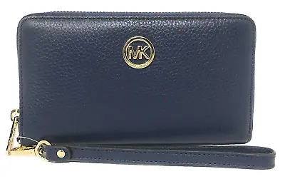 NEW! Michael Kors Fulton Large Multifunction Leather Wristlet/Phone Case Navy • $112.79
