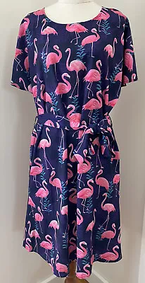 Lorraine Pink Flamingo Print Dress Sz 8 EC • $29