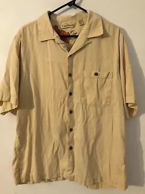 XL Men's CARIBBEAN Vintage Golden Beige Silk Blend Hawaiian Shirt NEVER WORN • $41