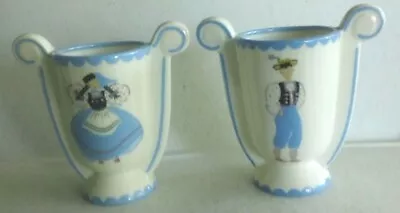 Pair Of West Coast California Pottery Vases Featuring Dutch Boy And Girl • $13.30
