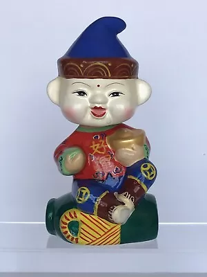 Vintage Good Luck Abundance Asian Figurine Boy Nodder Bobble Home Business Decor • $34.99