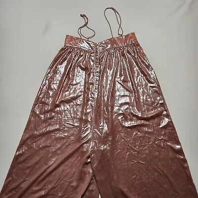ZARA Women Ultra Wide Leg Jumpsuit Spaghetti Strap Button Up Size XS Pink N8 • $12