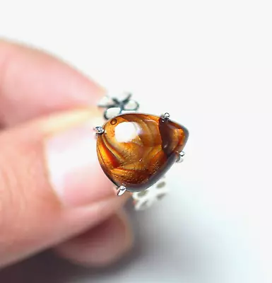 925 Sterling Silver Ring Natural Mexican Fire Agate Gemstone Stone Size 15X12MM • $96.79