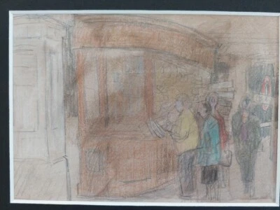 Audrey Lanceman (1931-) 20thC Graphite Sketch 1980s London Newspaper Kiosk • £28