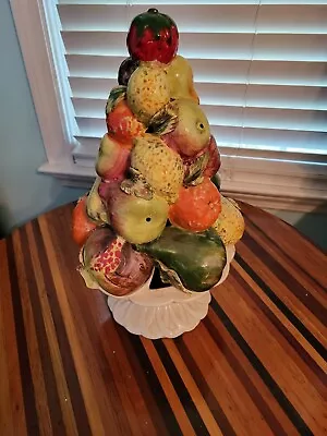 Mid Century Italian Majolica Ceramic Fruit Topiary Centerpiece Basket Decor • $32