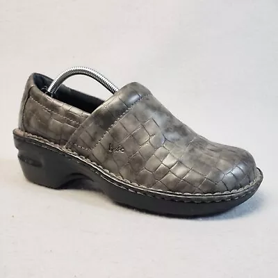Born BOC Clogs Women's 8.5 Embossed Peggy Gray Leather Wedge Comfort Career • $18.70