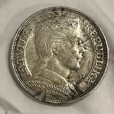 1929 Latvia Silver 5 Lati Coin Maiden In Folk Costume 83.5% Silver (Filed) B10 • $35