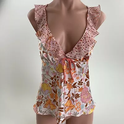 Victoria's Secret Satin Ruffle V Neck Floral Camisole Sleepwear Top  Size M  NWT • $19.99