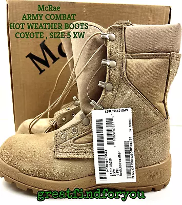 NEW USGI McRAE ARMY COMBAT HOT WEATHER BOOTS  COYOTE  SIZE 5 XW • $67.99