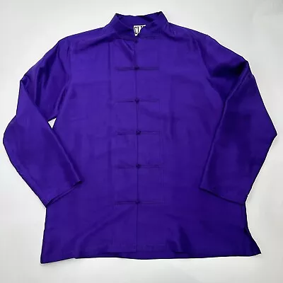 CLIO Women’s Size S Small 100% Silk Purple Mandarin Collar Shirt Blouse Knots • $31.95