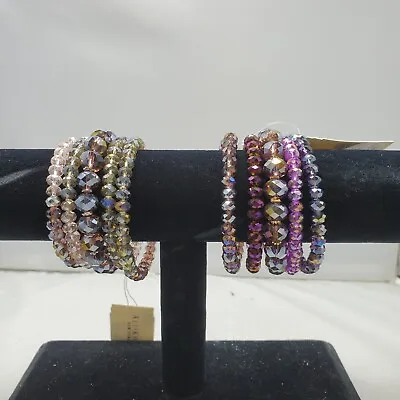 2 For $30 Ali Khan Crystal 5 Row Gold Tone And Silver Tone Wrap Coil Bracelet • $30