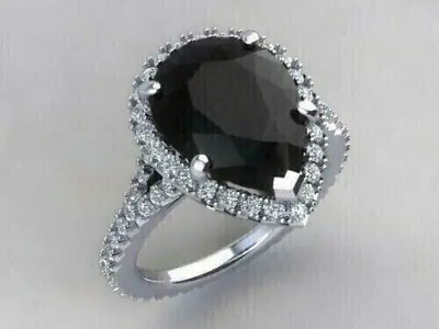 3Ct Pear Lab Created Black Spinel Women's Ring 14k White Gold Plated Sliver • $96.01