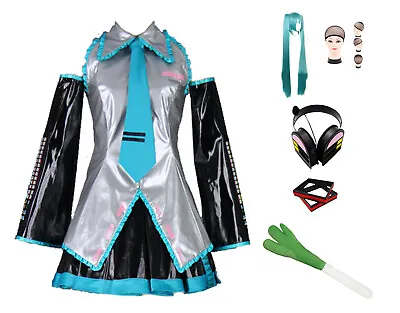 Halloween Cosplay Costume Super Alloy Hatsune Miku Headdress Wigs Leek Set US SZ • $146.98
