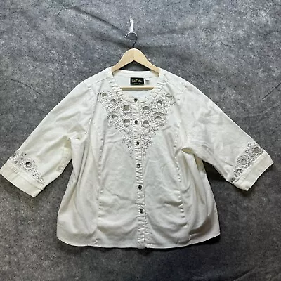 Bob Mackie Shirt Jacket Womens Plus 2X White Embroidered Eyelet Button Up Art • $34.99