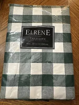 Elrene Picnic Tablecloth Vinyl Flannel Back 52x70 Oblong Checkerboard NIP Green  • $10.88