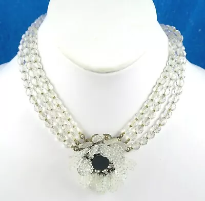 Miriam Haskell Vintage Clear Crystal Bead With Central Flower Design Choker • $269.99