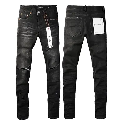 Black New Purple Brand Men's Personality Fashion Ripped Jeans Size/ 28-40 • $115.47