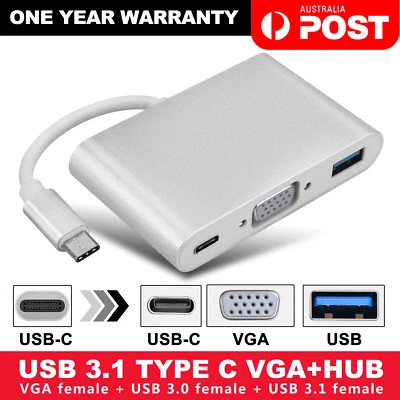 $14.95 • Buy Type C To VGA USB 3.0 USB-C Multiport Extension HUB Adapter For IPad 10 Air Pro