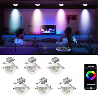 6IN Smart WiFi LED Recessed Lighting Gimbal And Downlight 6 Pack Canless Cei... • $79.34