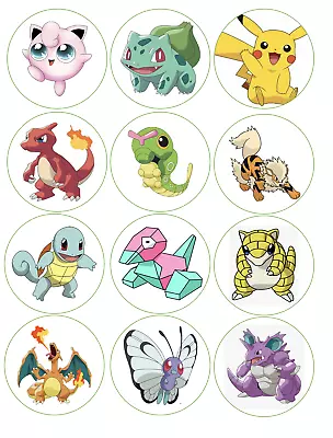 Set Of 12 Pokemon Edible Paper Cupcake Cookie Toppers PRE CUT Choose Size • $5