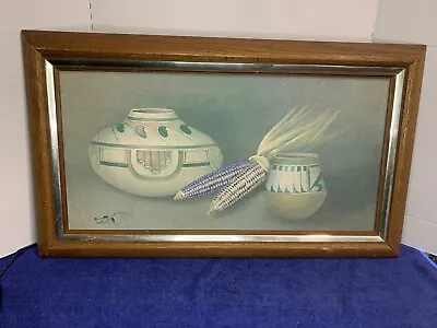 Myung Mario Jung Signed Sand Art Painting Southwest American Indian Pottery Corn • $68