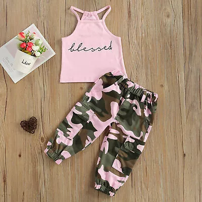 Toddler Kids Baby Girls Clothes Sets Sleeveless Letter Print Halter Outfits • $16.99