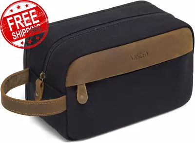 Vintage Toiletry Bag Water Resistant Leather Canvas Dual Compartments Travel Ki • $48.95