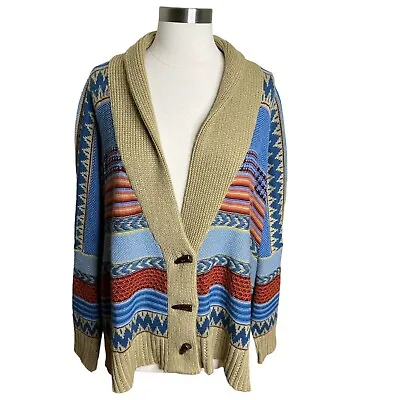 Honey Punch Cardigan Womens M L Blue Multicolor Aztec Tribal Print Oversized • $21.25