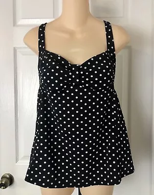 Motherhood Maternity Tankini Swim Top Medium Black White Polka Dot Built-In Bra • $17.99