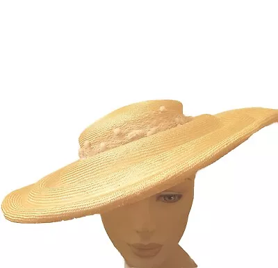 Oscar De La Renta Millinery Cartwheel Hat Tan Straw • $39.99