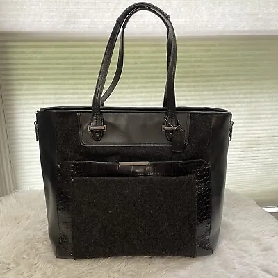Coach Taylor Croc Black Leather & Wool Tote Bag Large Carryall Bag F33395 • $129.99