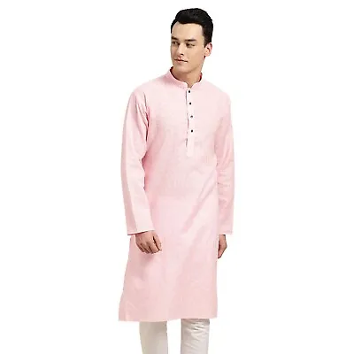 Men’s Pink Kurta Only Size XXL 44 Cotton Linen Checked • £19.99