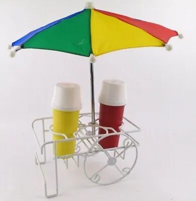 Vintage Tupperware Ketchup & Mustard Pump Dispensers W/ Cart & Umbrella USA • $11.48